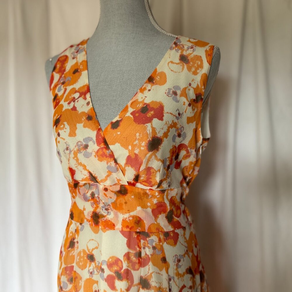 COLDWATER CREEK, SLEEVELESS, V-NECK, LINED, FIT & FLARE, FLORAL MAXI DRESS, 6